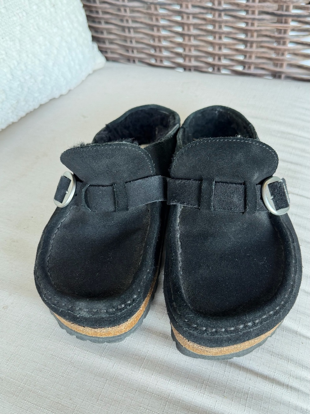 Birkenstock Kids Black Suede Moccasin-Style Slip-Ons